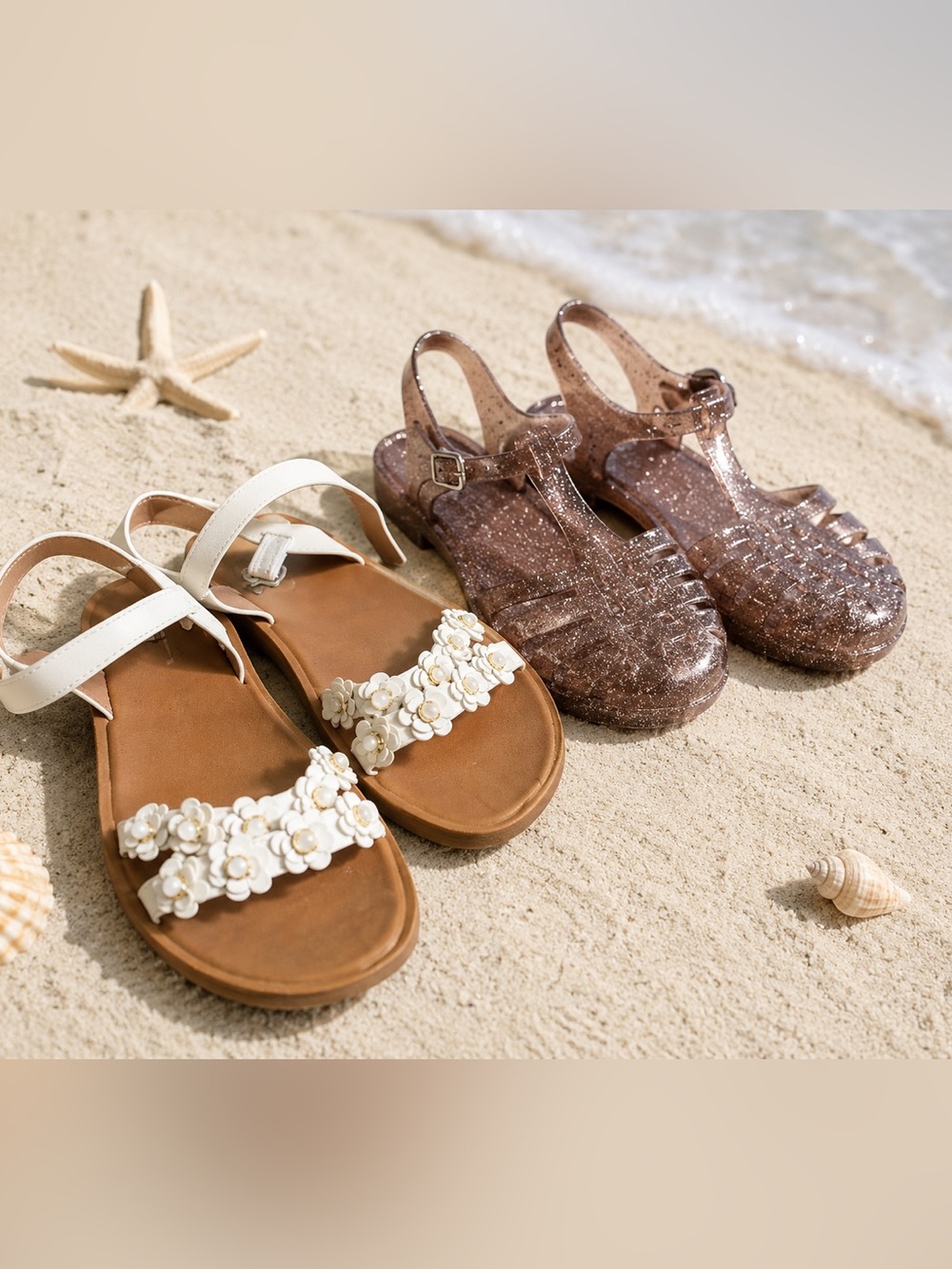 Sandals‎ Bundle White Floral + Glitter Jelly Beach Shoes Lot girls size 3